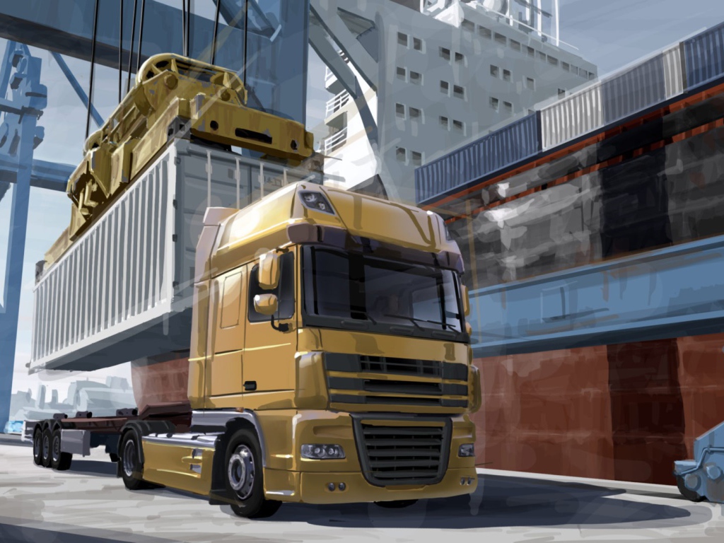 Погрузка контейнера на тягач