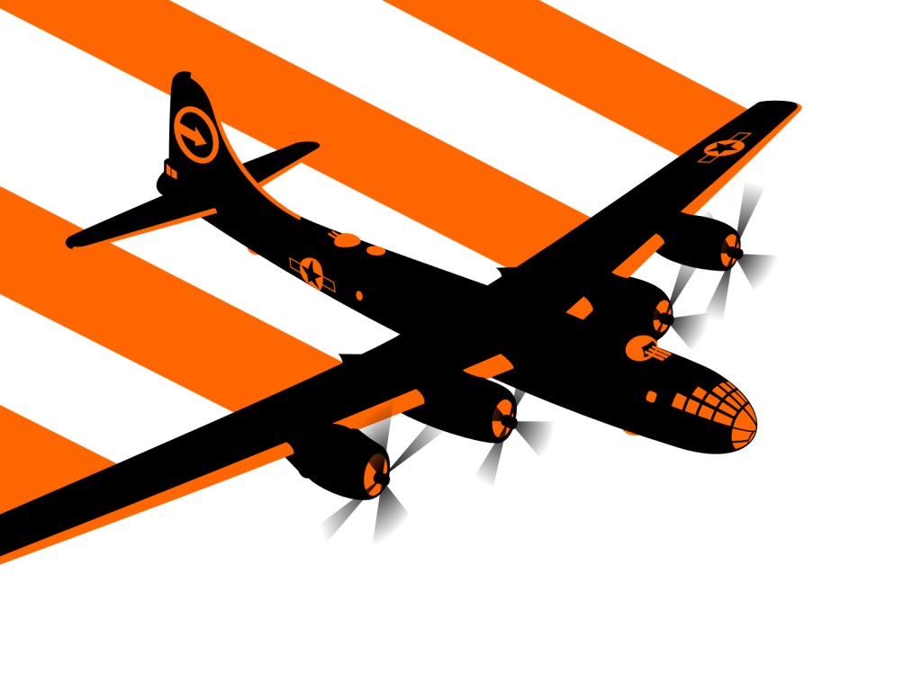 Самолет оставляет за собой оранжевый след