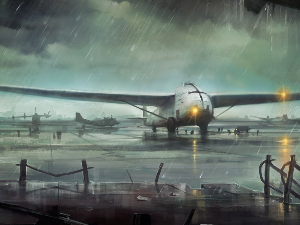 Небольшой самолет под дождем