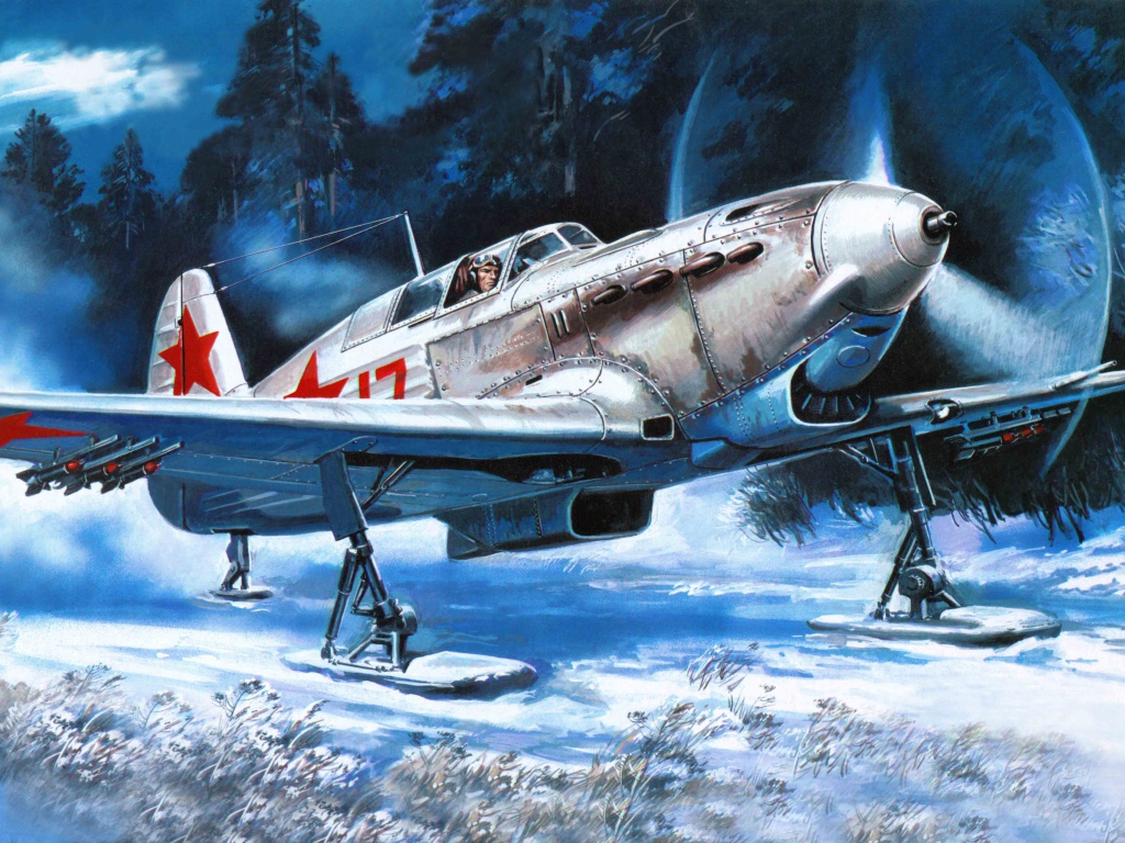 Самолет як-7 на лыжах