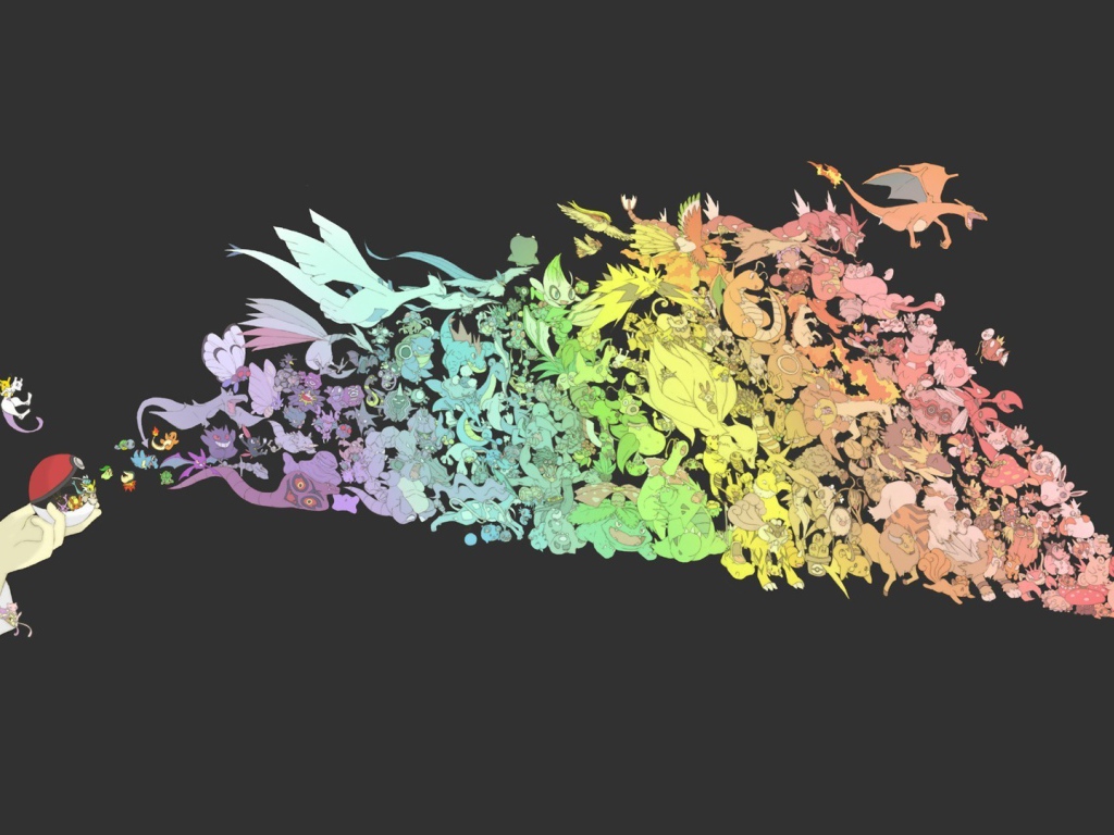 Стая летающих покемонов на сером фоне