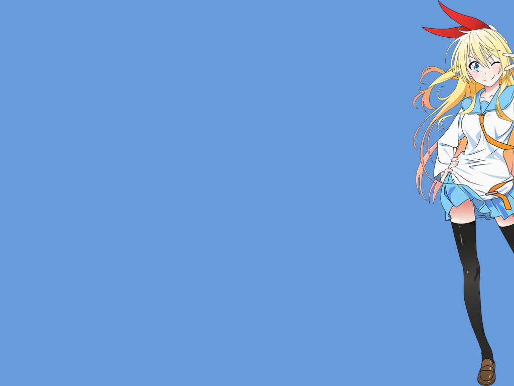 Аниме девушка подмигивает, голубой фон