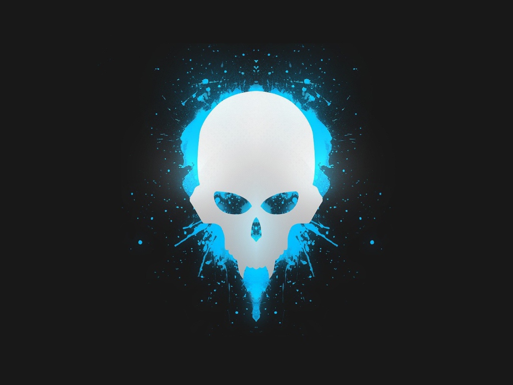 Голубой череп на сером фоне