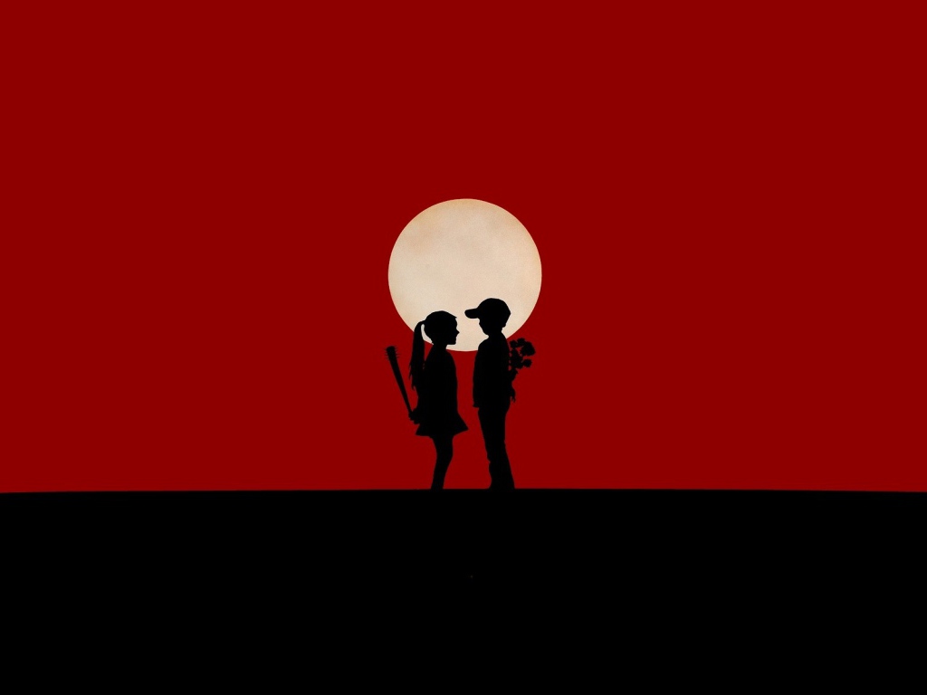 Мальчик и девочка на красном фоне