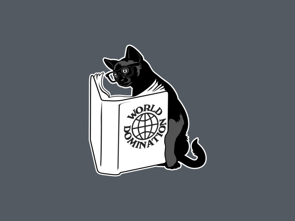 Кот читает книгу, серый фон