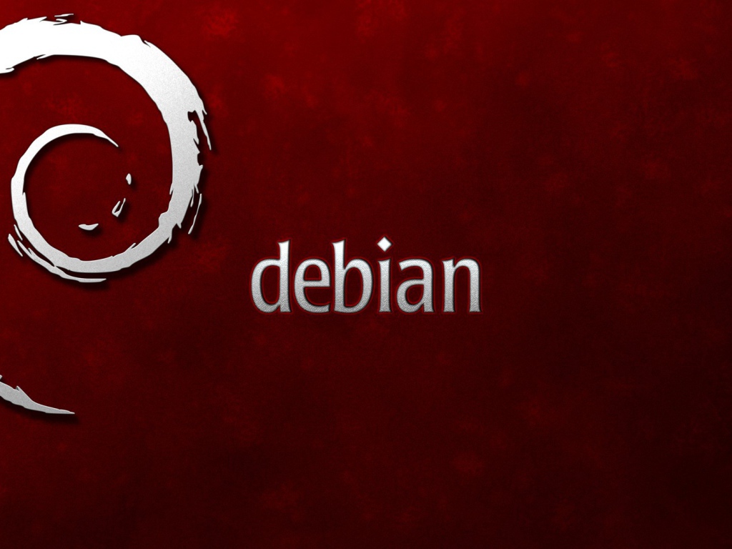 Белая символика Debian на красном фоне