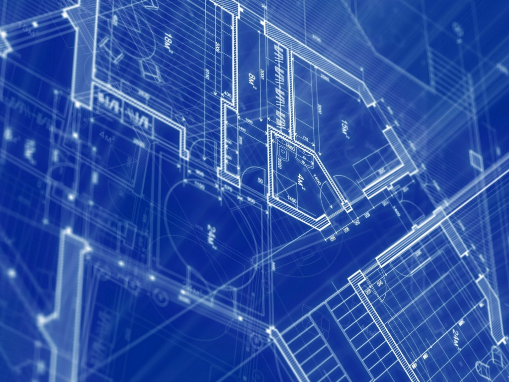 Чертеж механизма, голубой фон