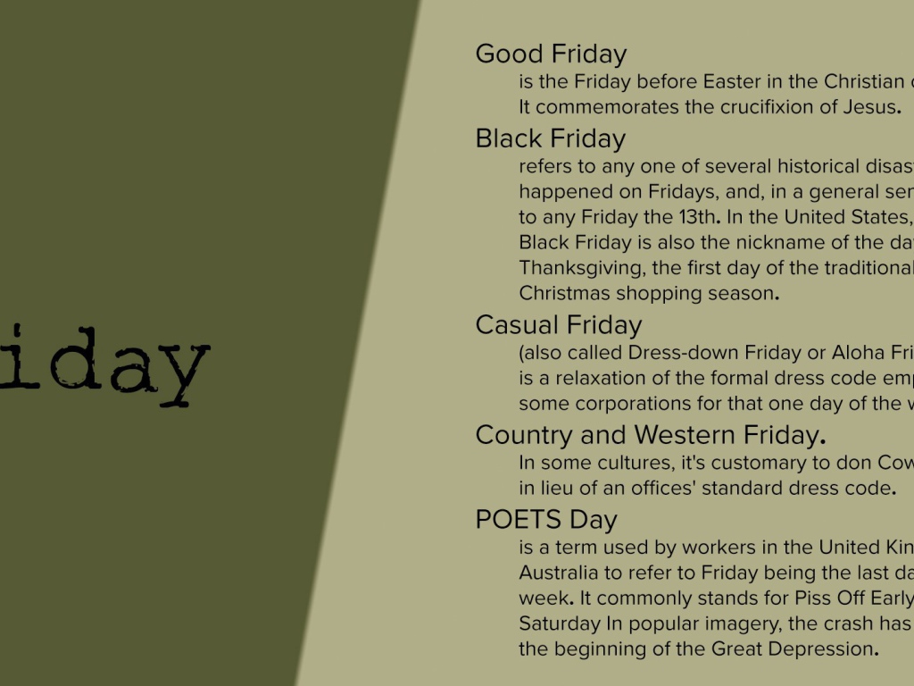 Описание пятницы на английском языке