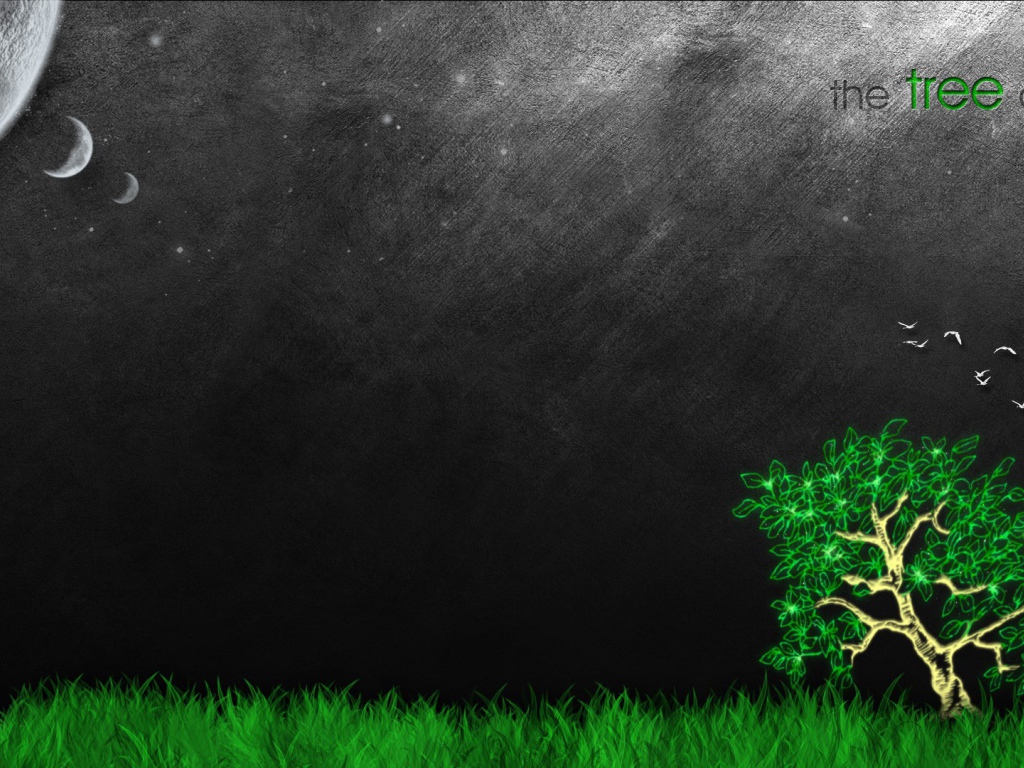 Зеленое дерево жизни, серый фон