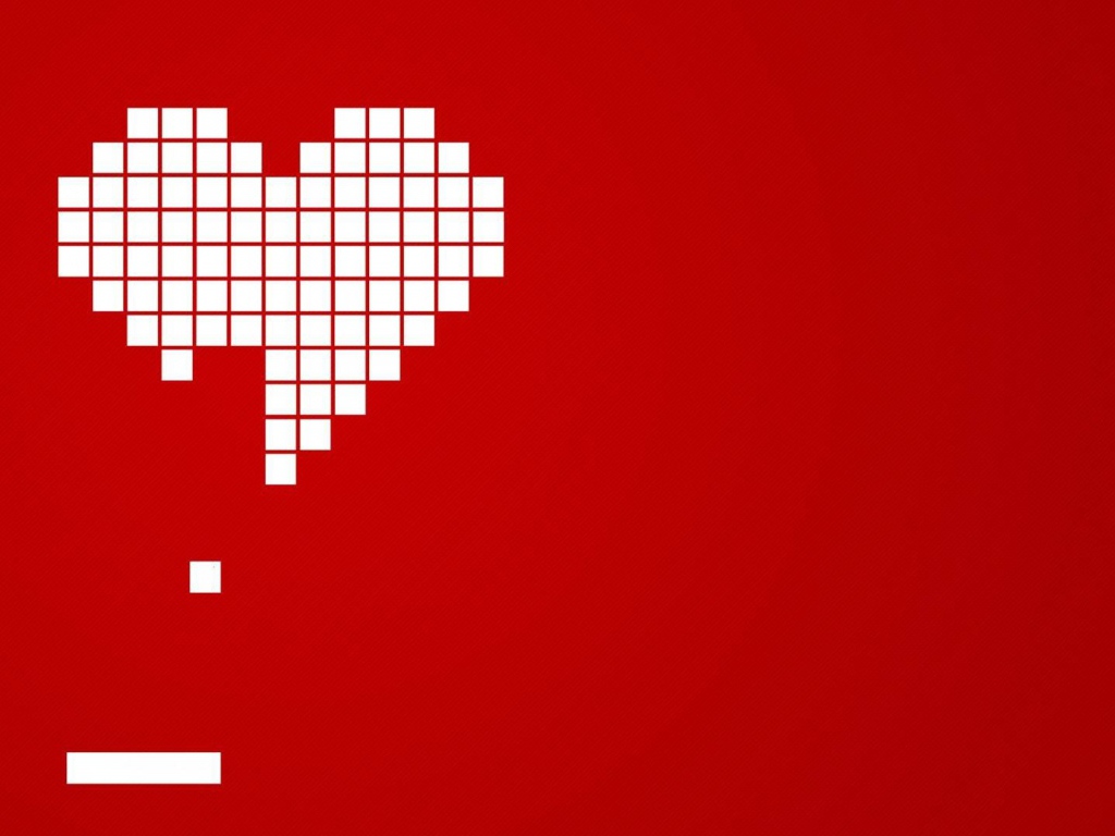 Сердце из квадратиков на красном фоне