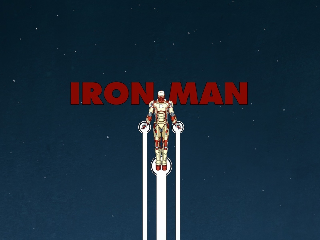 Железный человек, голубой фон со звездами