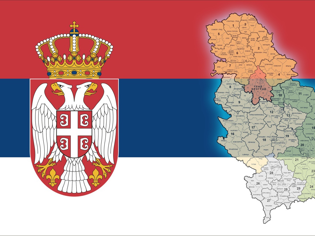 Карта, флаг и герб Сербии