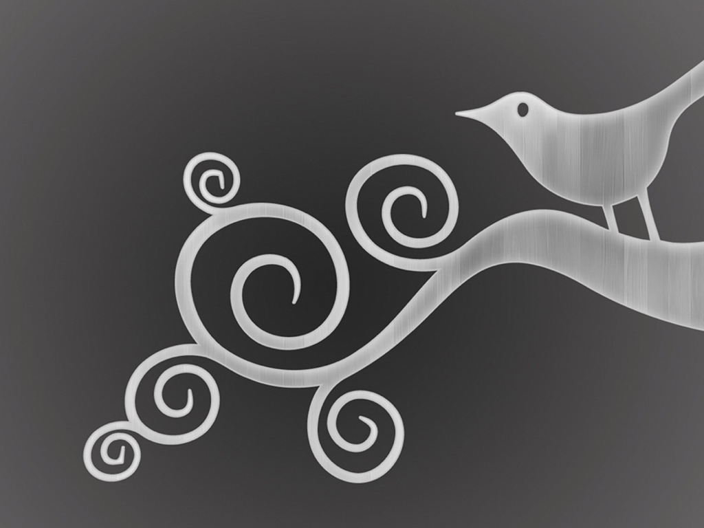 Орнамент птица на ветке, серый фон