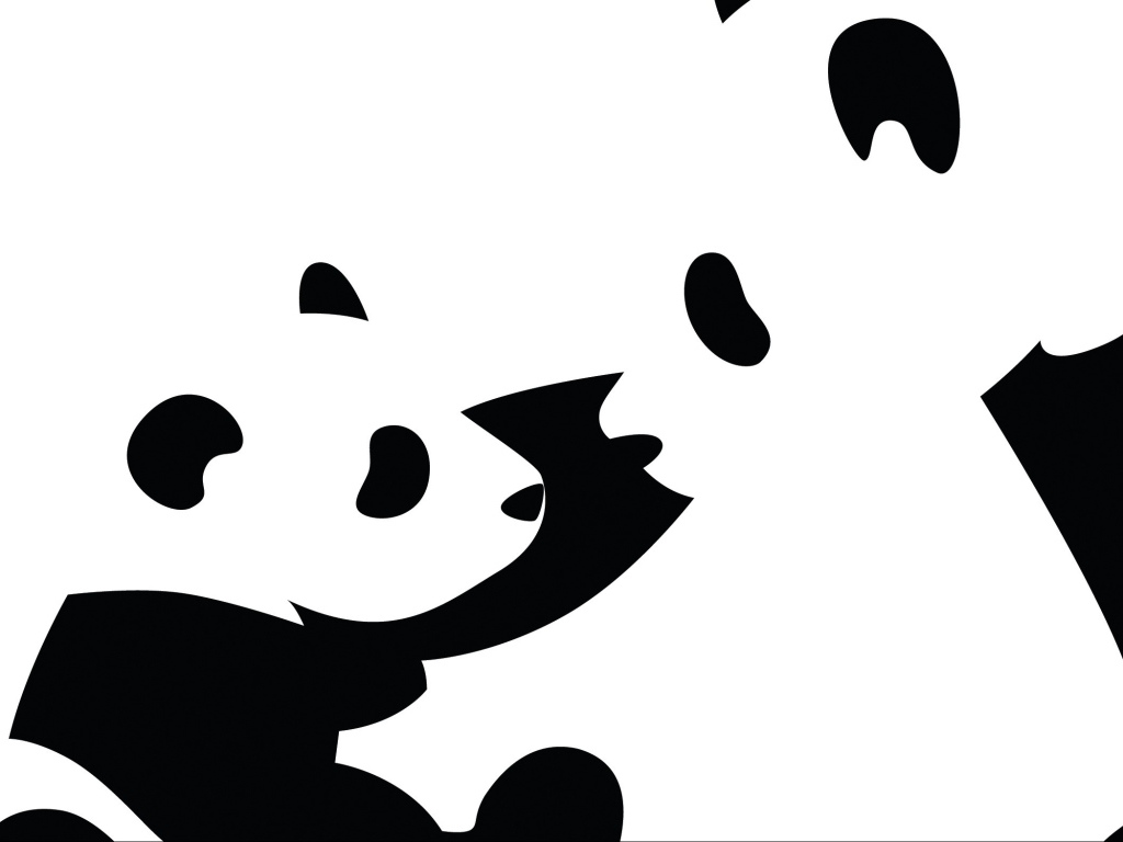 Панда с детенышем, черно белый фон