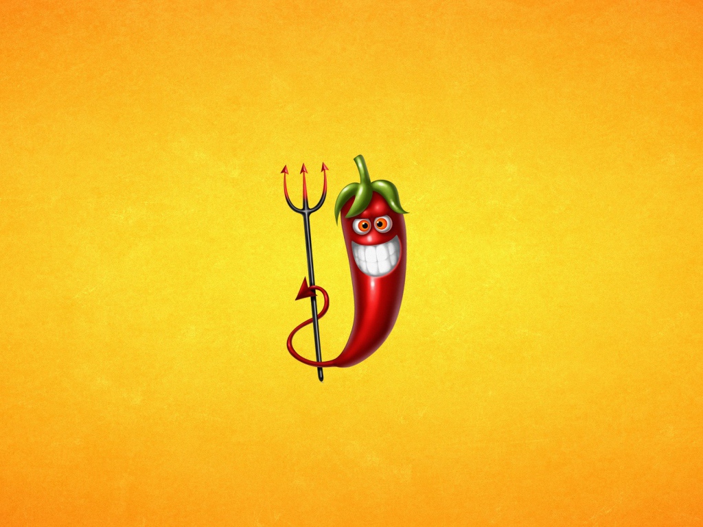 Перчик с трезубцем, желтый фон