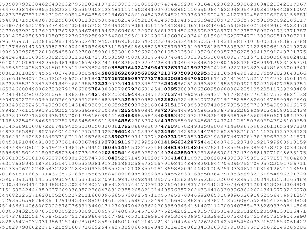 Число ПИ, цифры на белом фоне