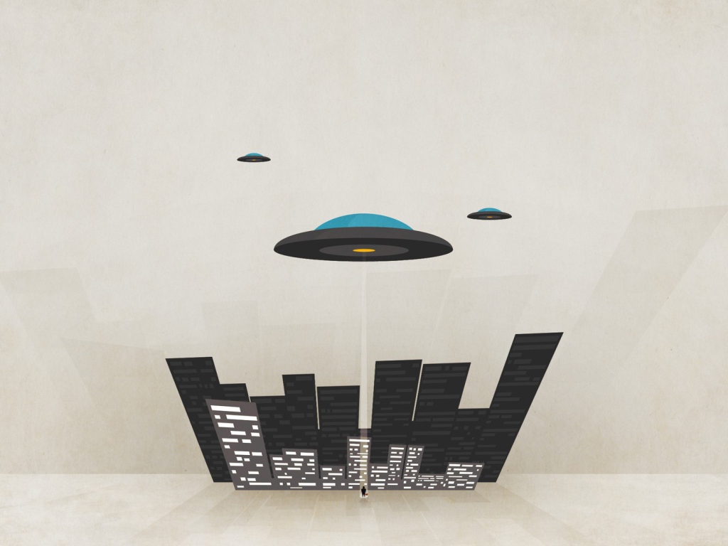 Тарелки НЛО над городом, фон