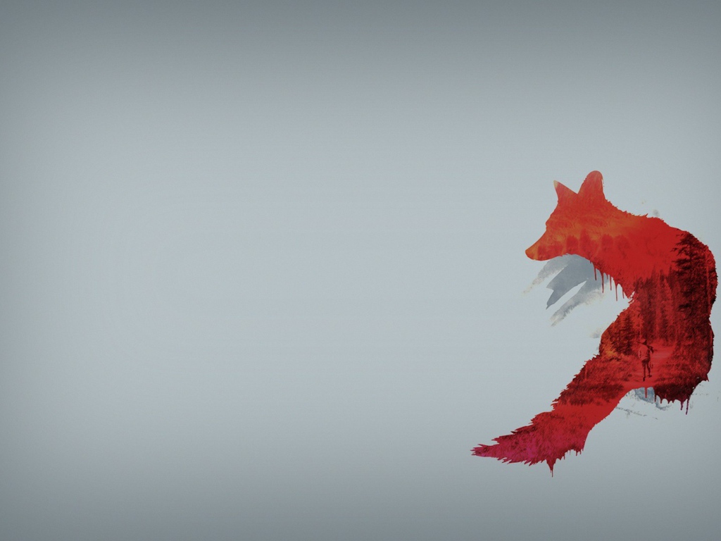 Красная лиса, серый фон