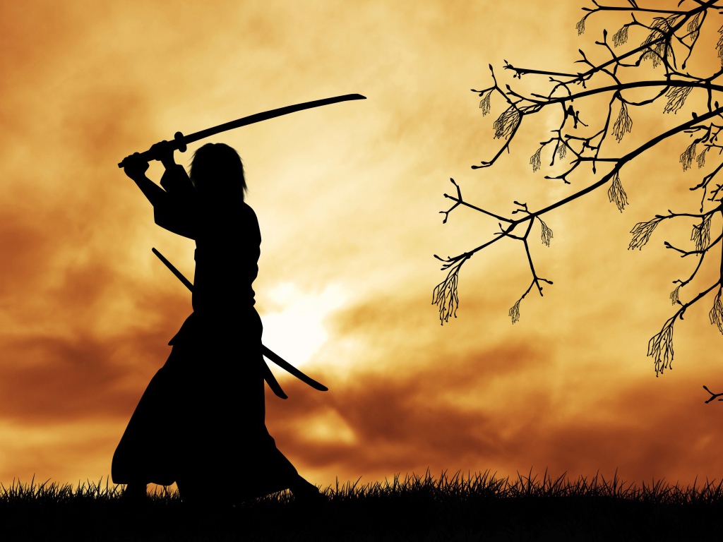 Силуэт самурая с катаной