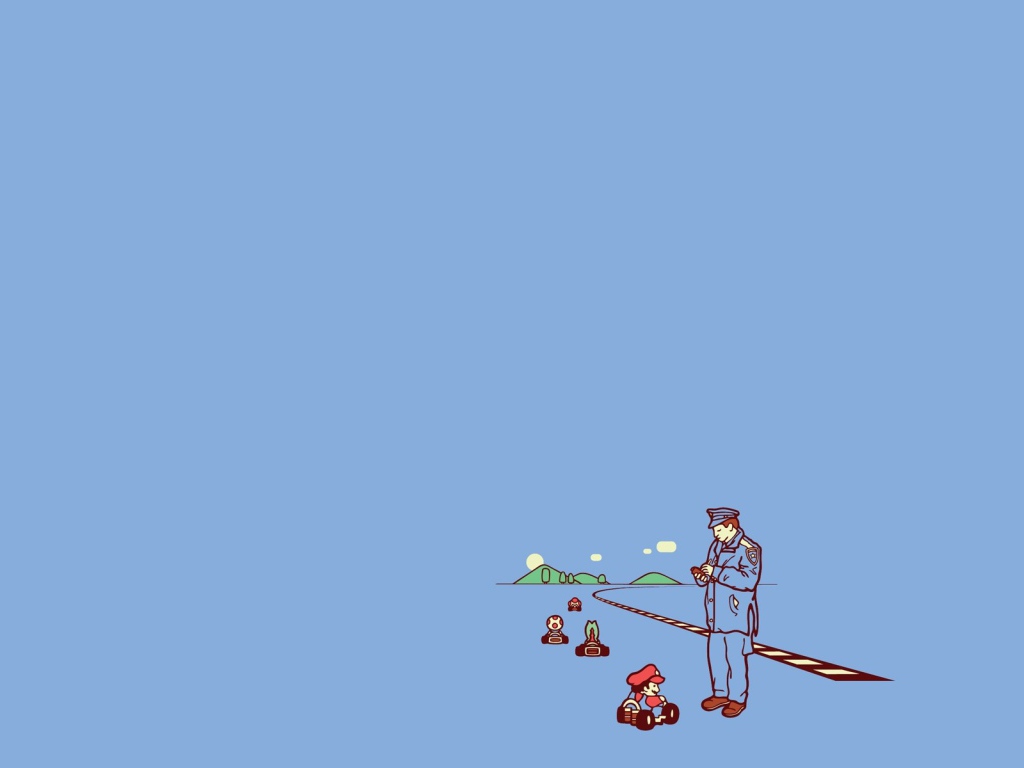 Полицейский остановил Марио на дороге, фон