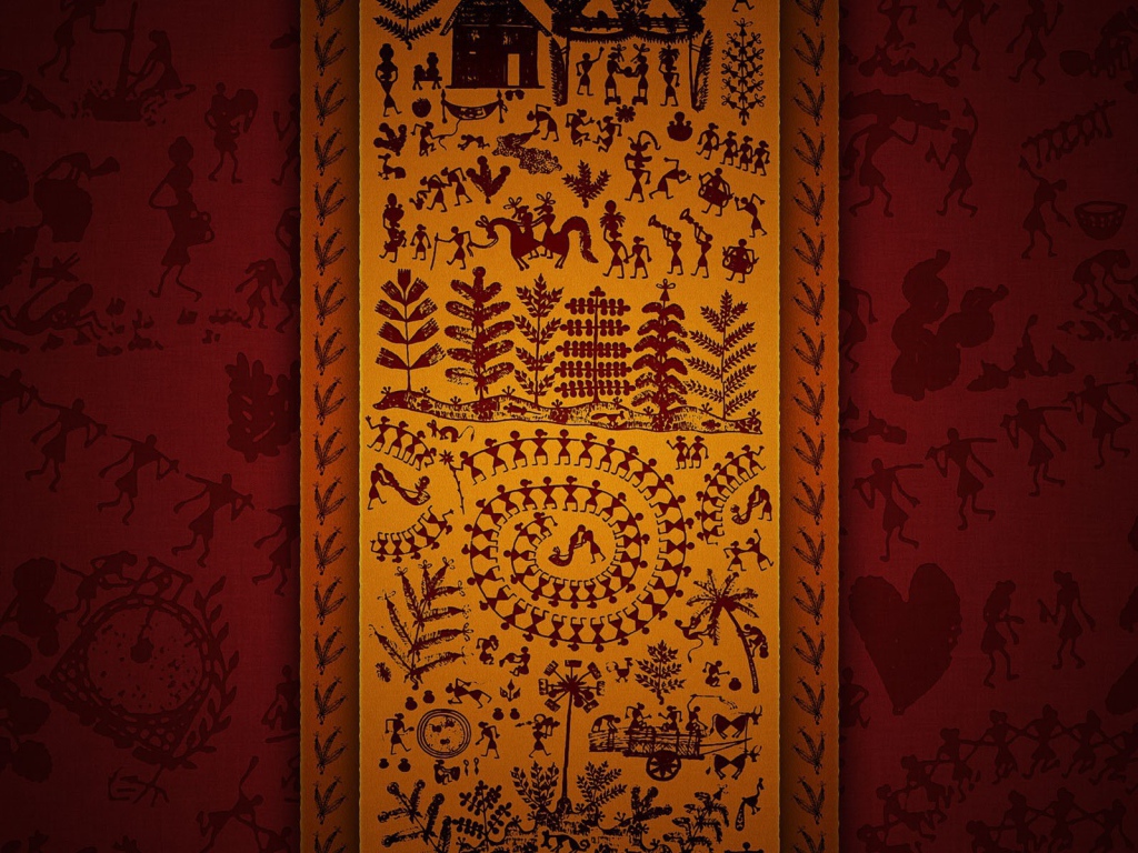 Традиционные орнаменты, красный фон