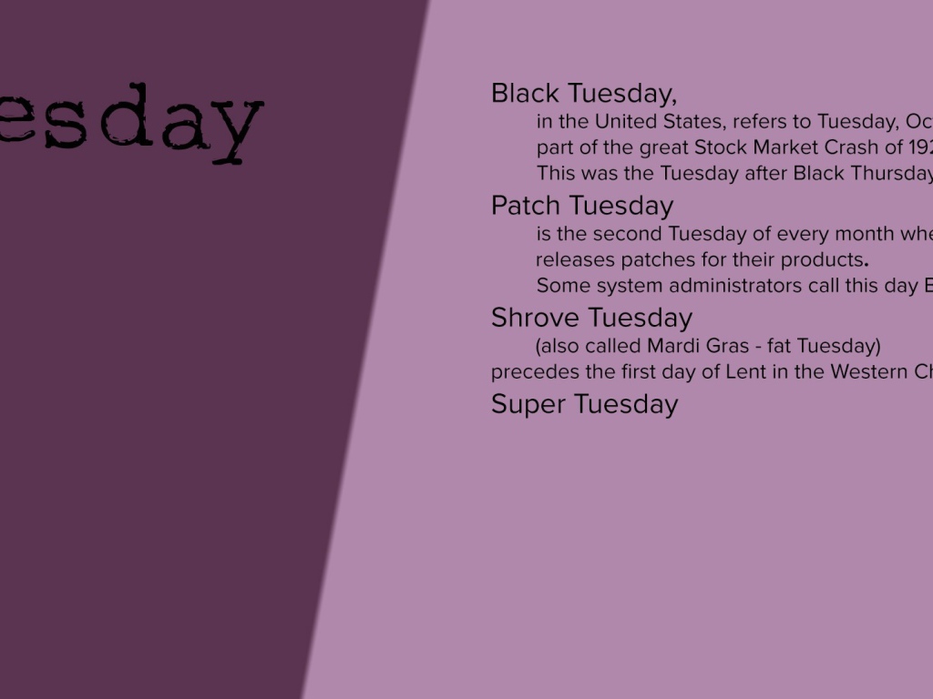 Описание вторника на английском языке