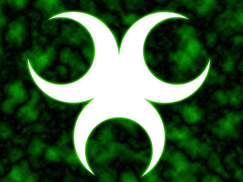 Белый знак био опасности на зеленом фоне