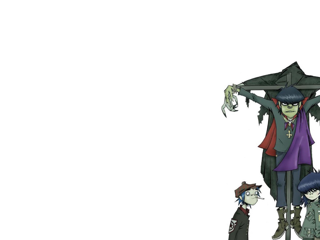 Мультфильм Gorillaz, белый фон
