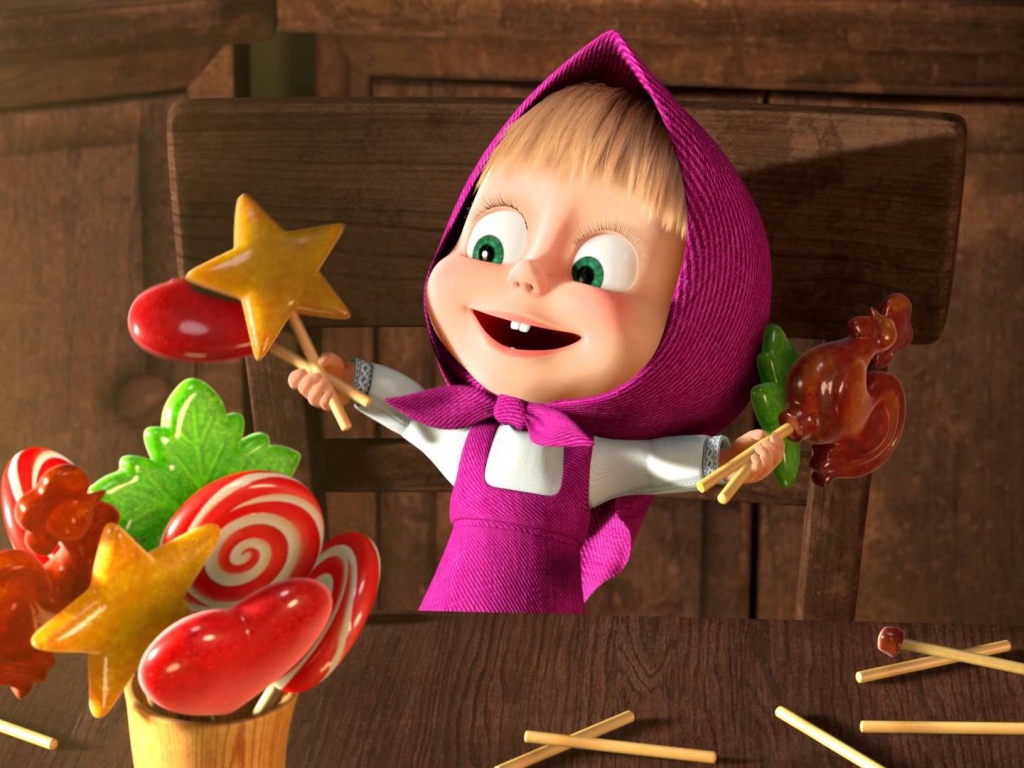 Маша рада леденцам, мультфильм Маша и медведь