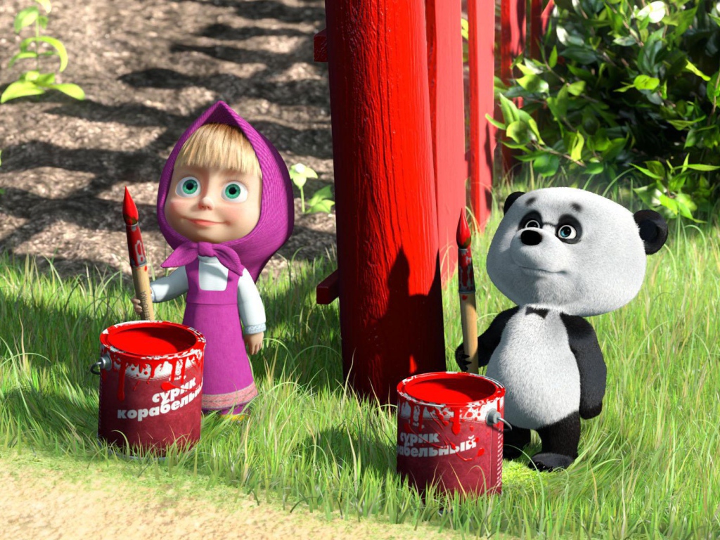 Маша красит забор, мультфильм Маша и медведь