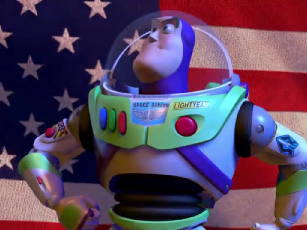 Робот на фоне флага, мультфильм История игрушек