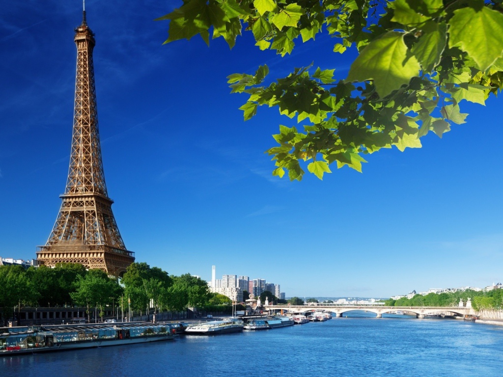 Река в Париже весной