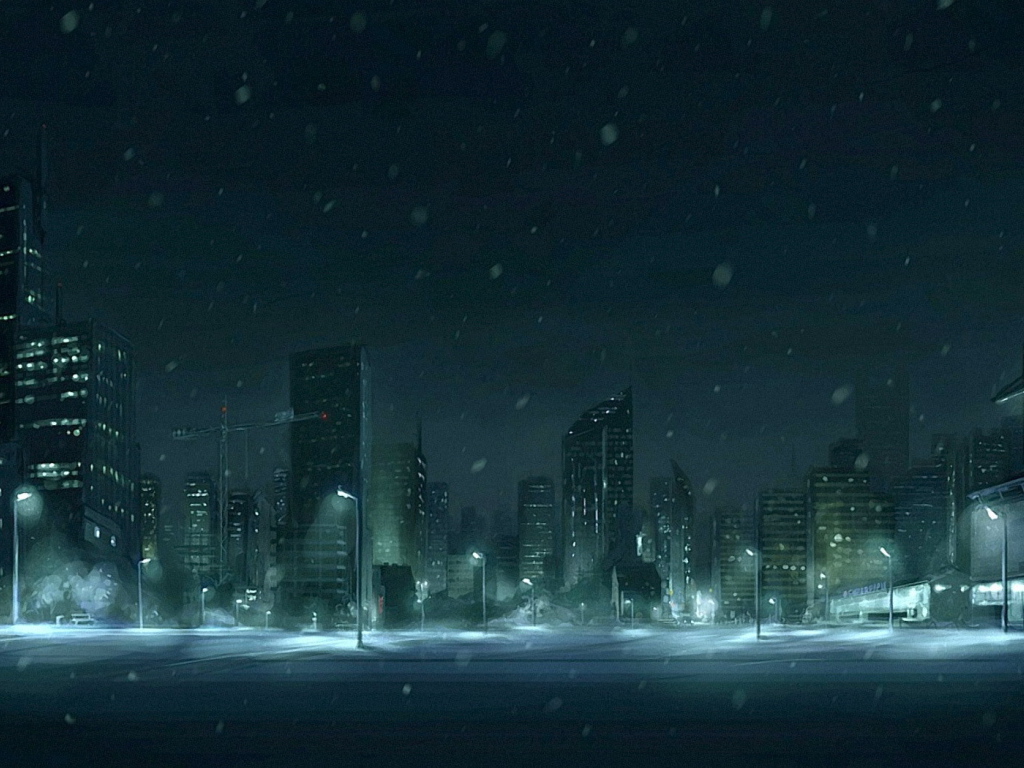 Снег в ночном городе