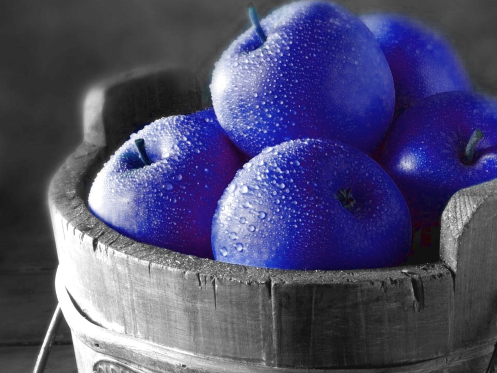 Ведро с синими яблоками