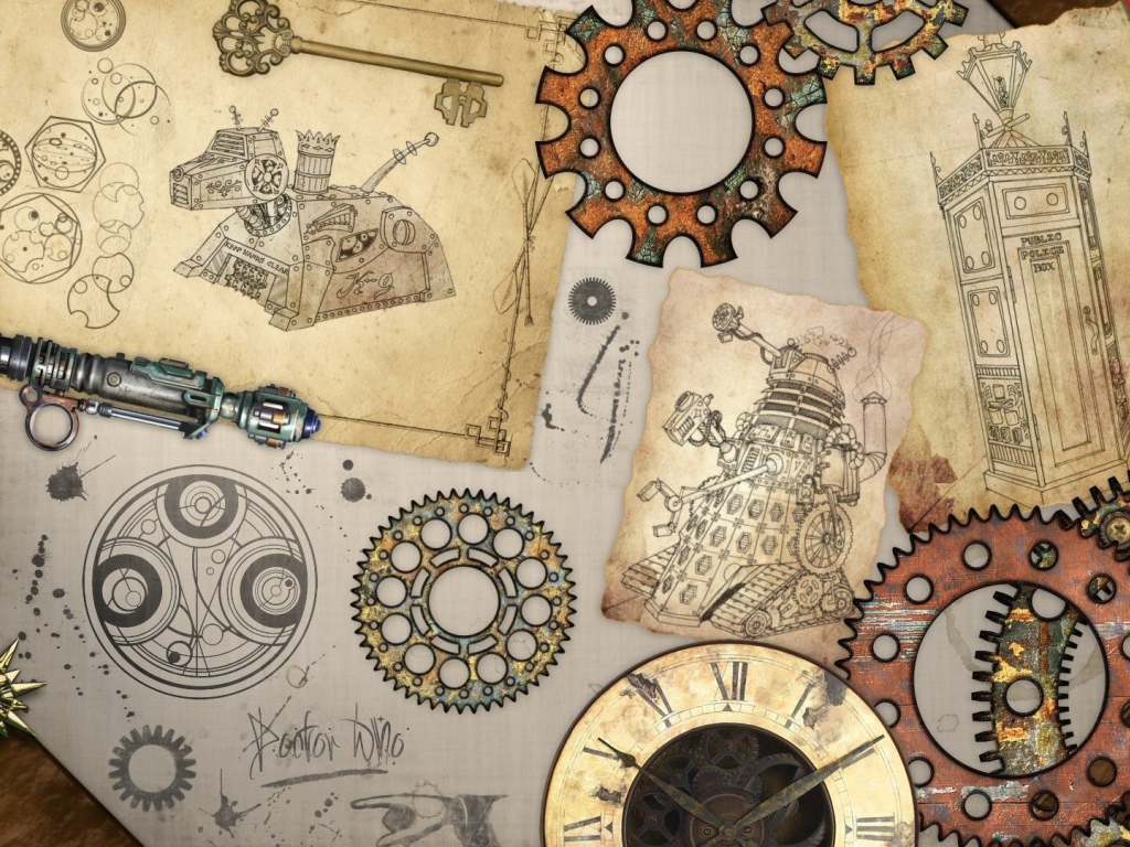 Чертежи и  шестеренки, стимпанк