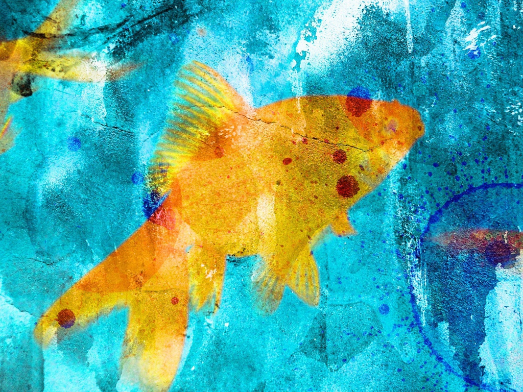 Граффити рыбка на голубом фоне