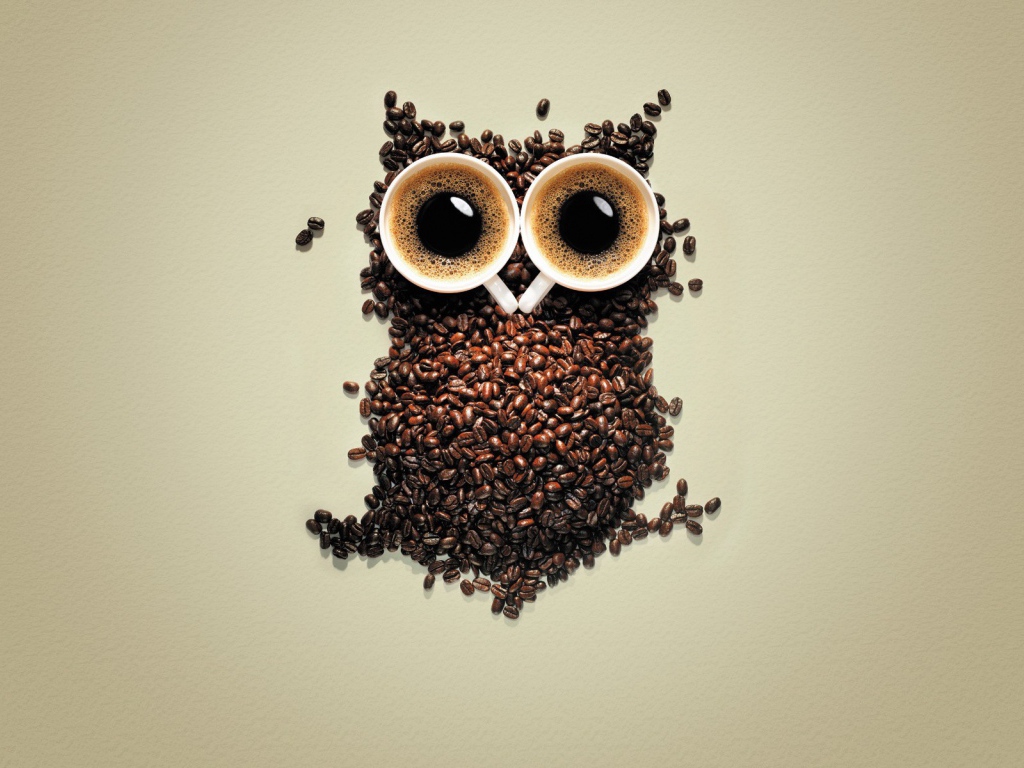 Сова из кофе, серый фон