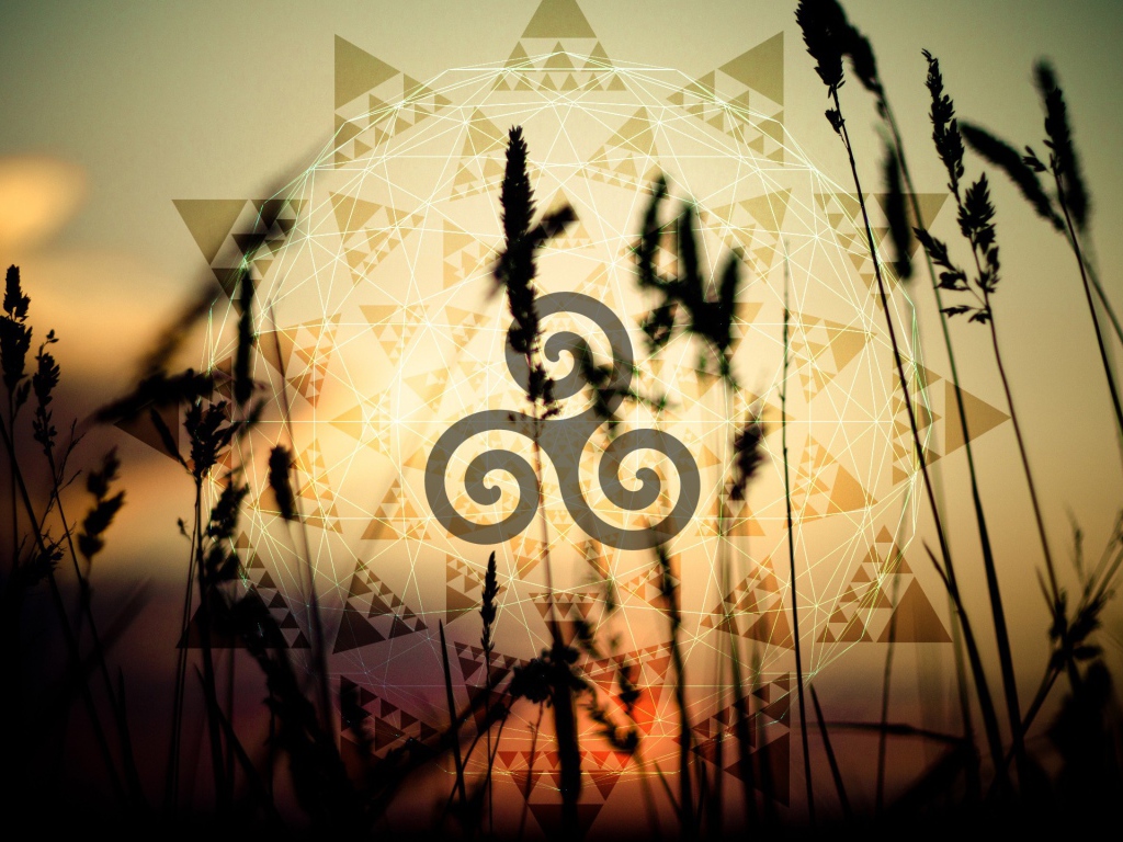 Символ солнца на фоне колосков