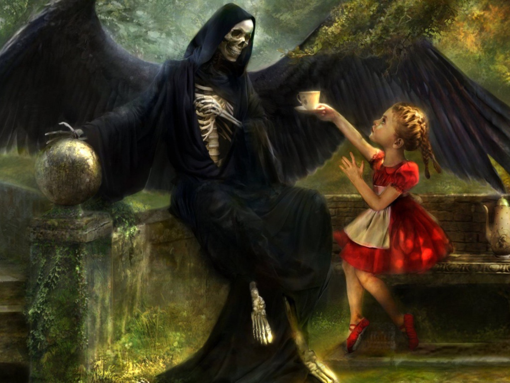 Девочка предлагает Смерти чашку чая 