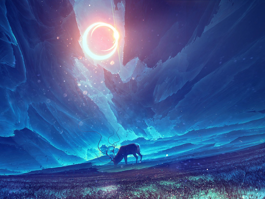 Олень на пастбище под полярным солнцем