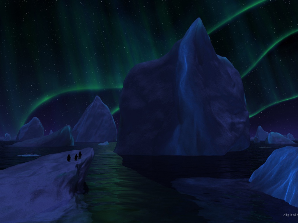 Айсберги под северным сиянием