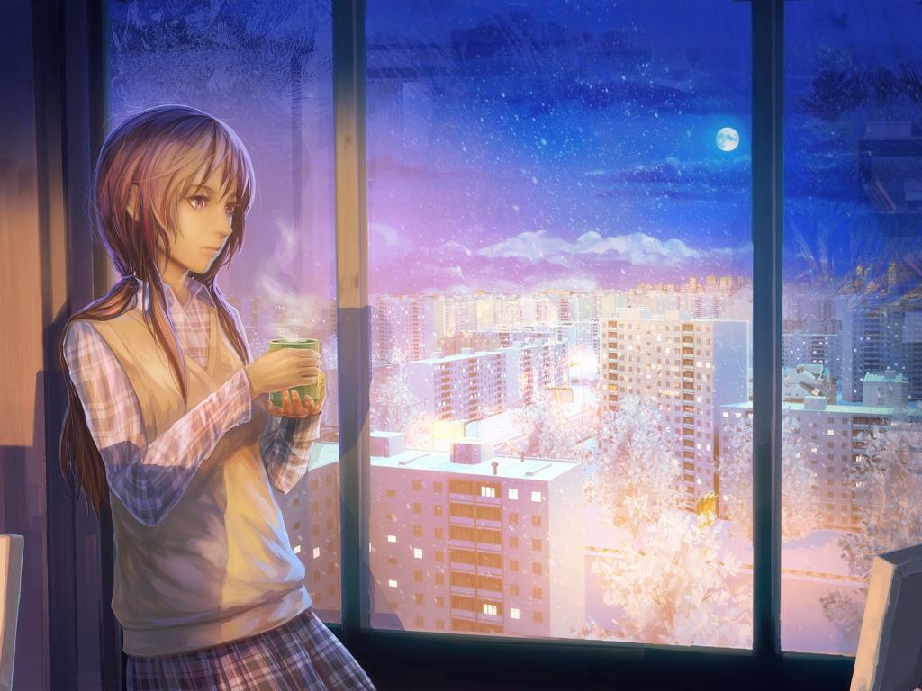 The girl looks at the city at night, the work of the artist ArseniXC