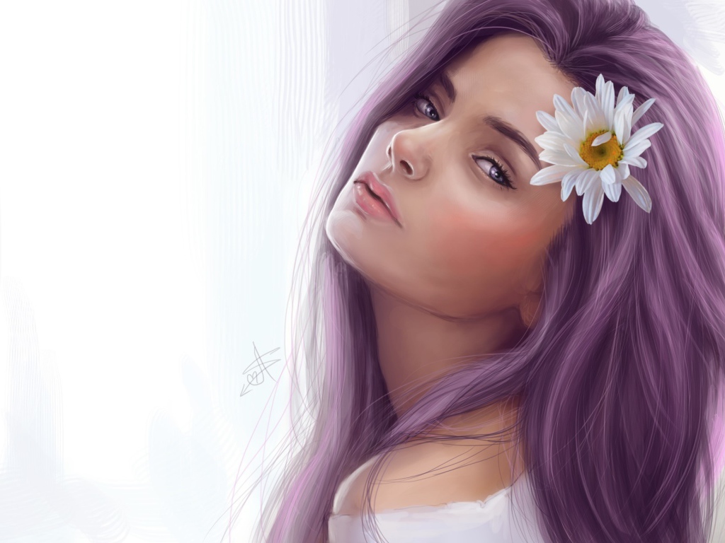 Цветок в волосах у девушки