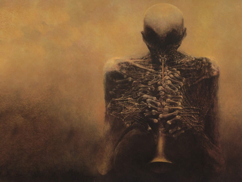 Флейтист, картина Здзислава Бексиньского