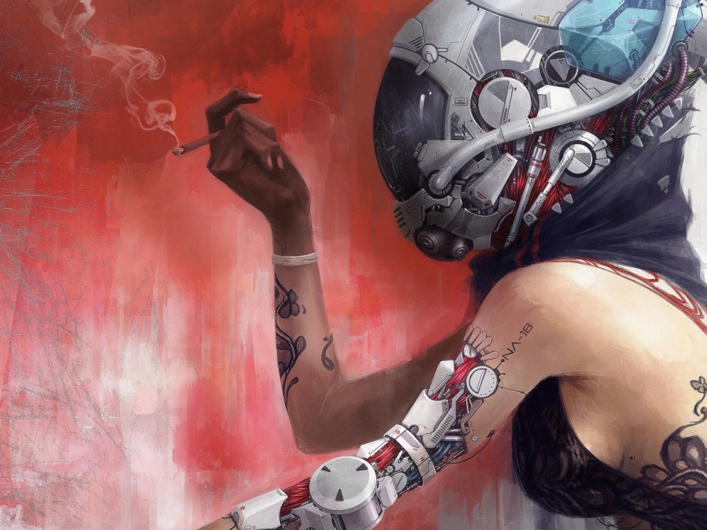 Андроид курит сигарету