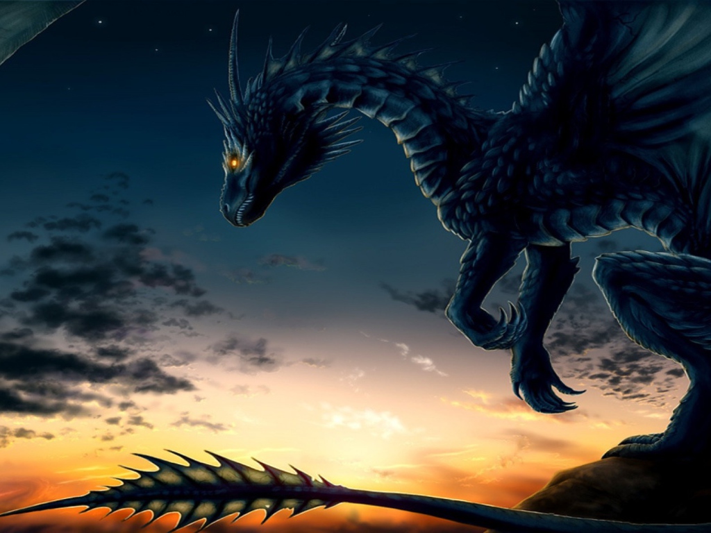 Дракон на фоне заката