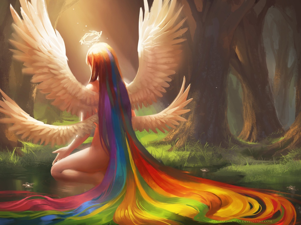 Лесная фея с радужными волосами