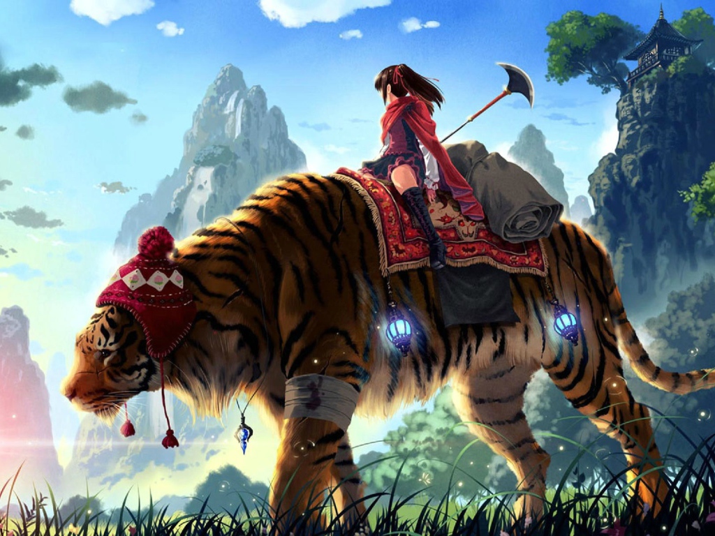 Девушка верхом на боевом тигре