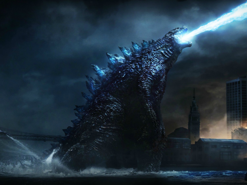 Годзилла извергает голубое пламя