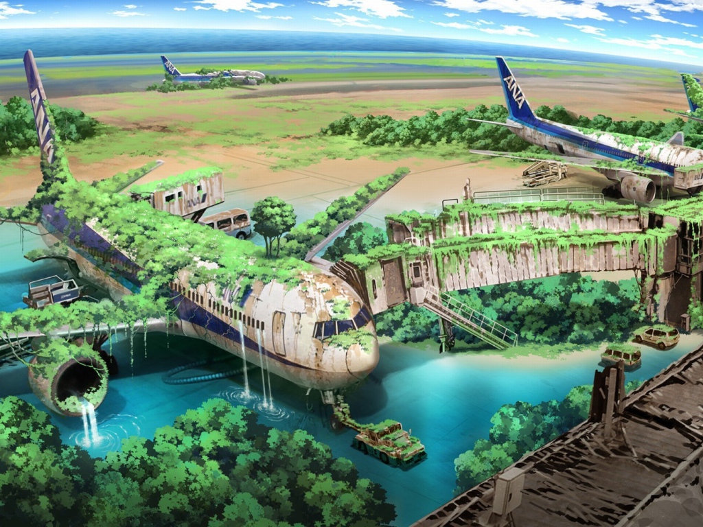 Поросшие травой руины аэропорта